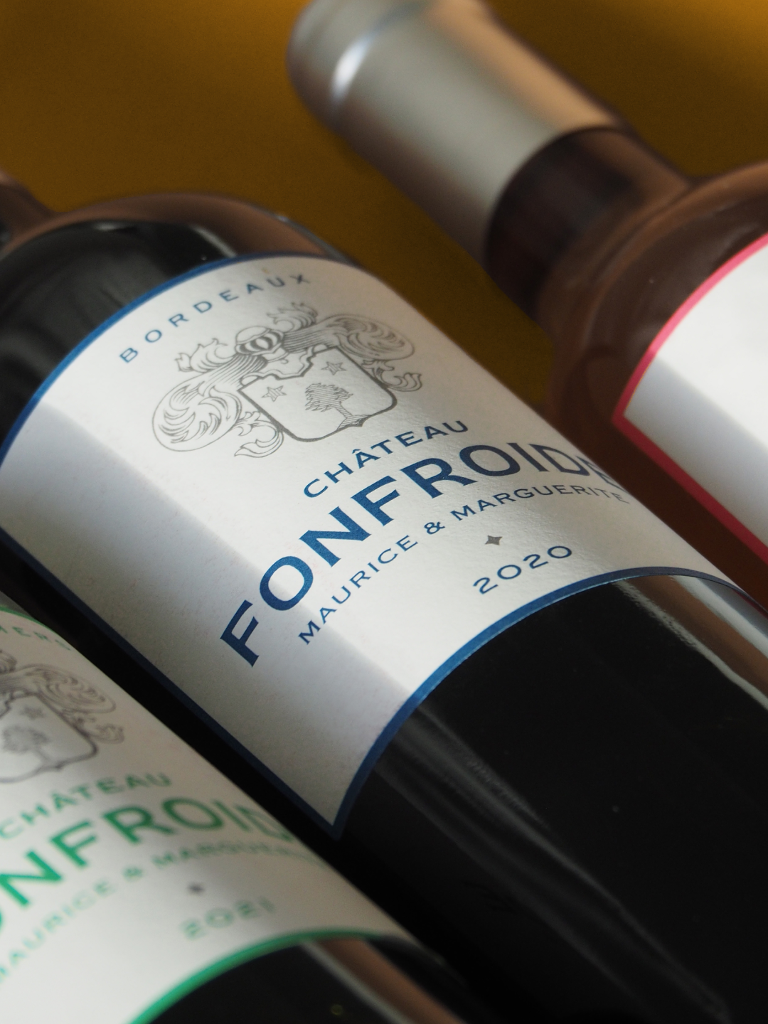 Les 3 étiquettes de la gamme de Château Fonfroide : rouge, blanc et rosé